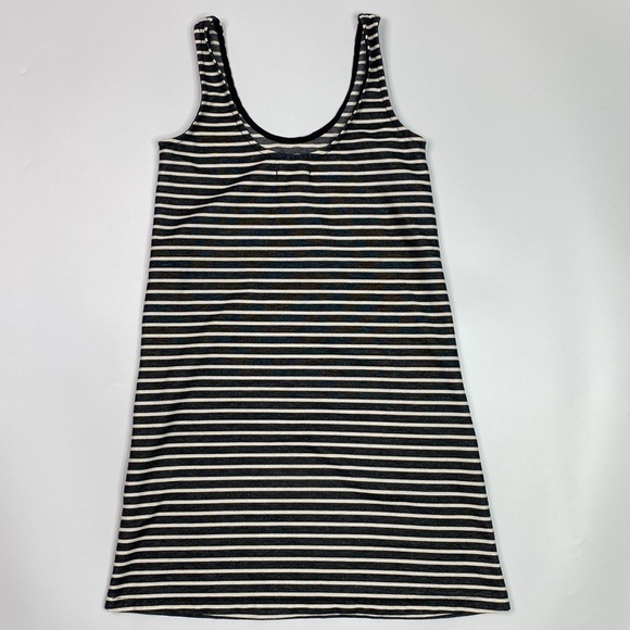 Madewell Black Cream Striped Overall Jumper Dress Size XS - Picture 4 of 9
